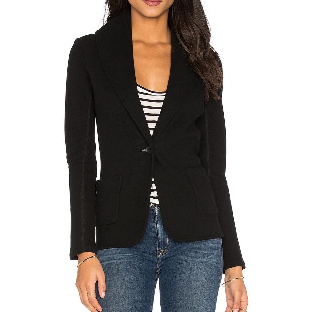 James Perse Shawl Collar Blazer Black One Button Knit Jacket Women's 1/US XS-S
